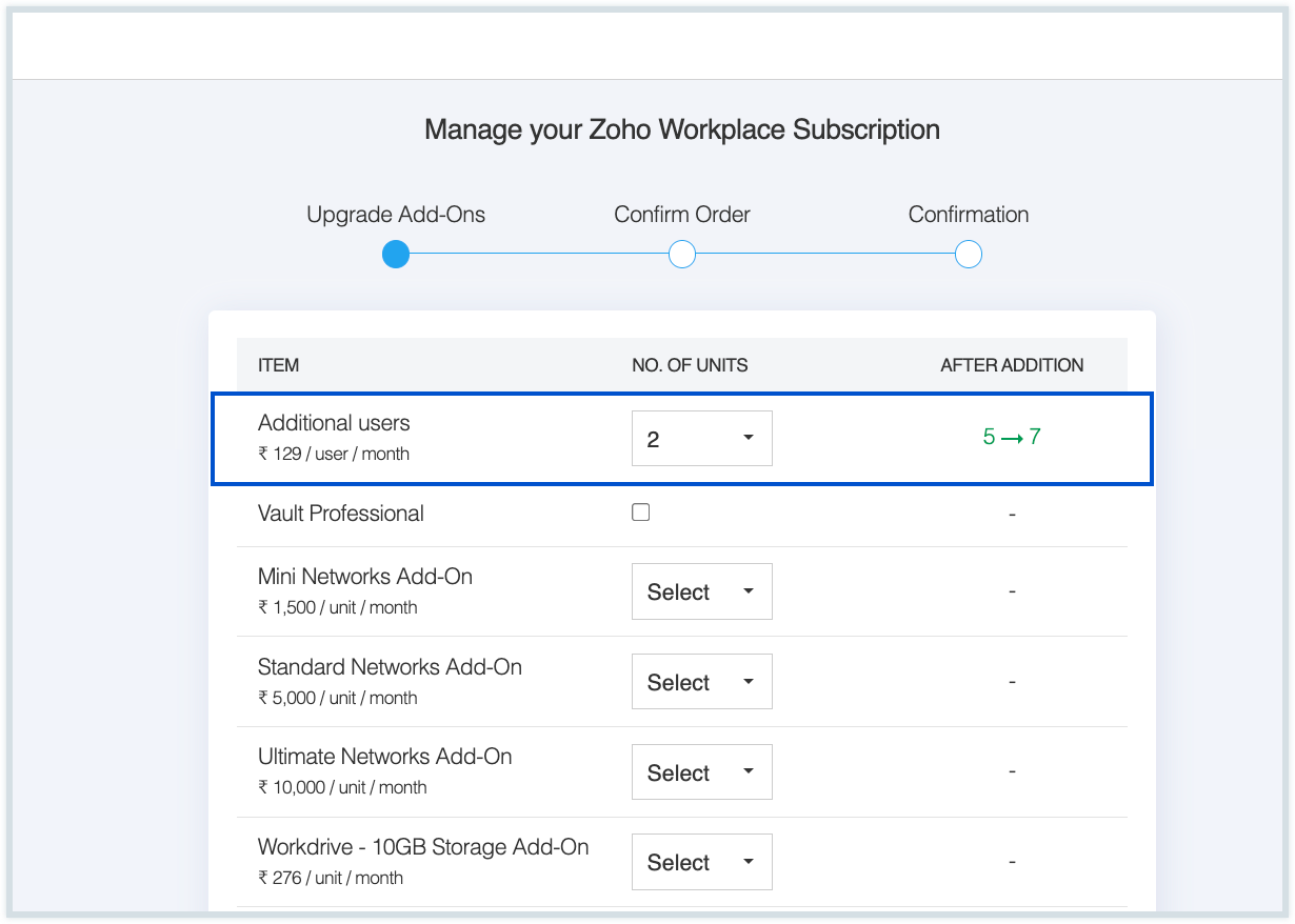 Enter the number of add-ons