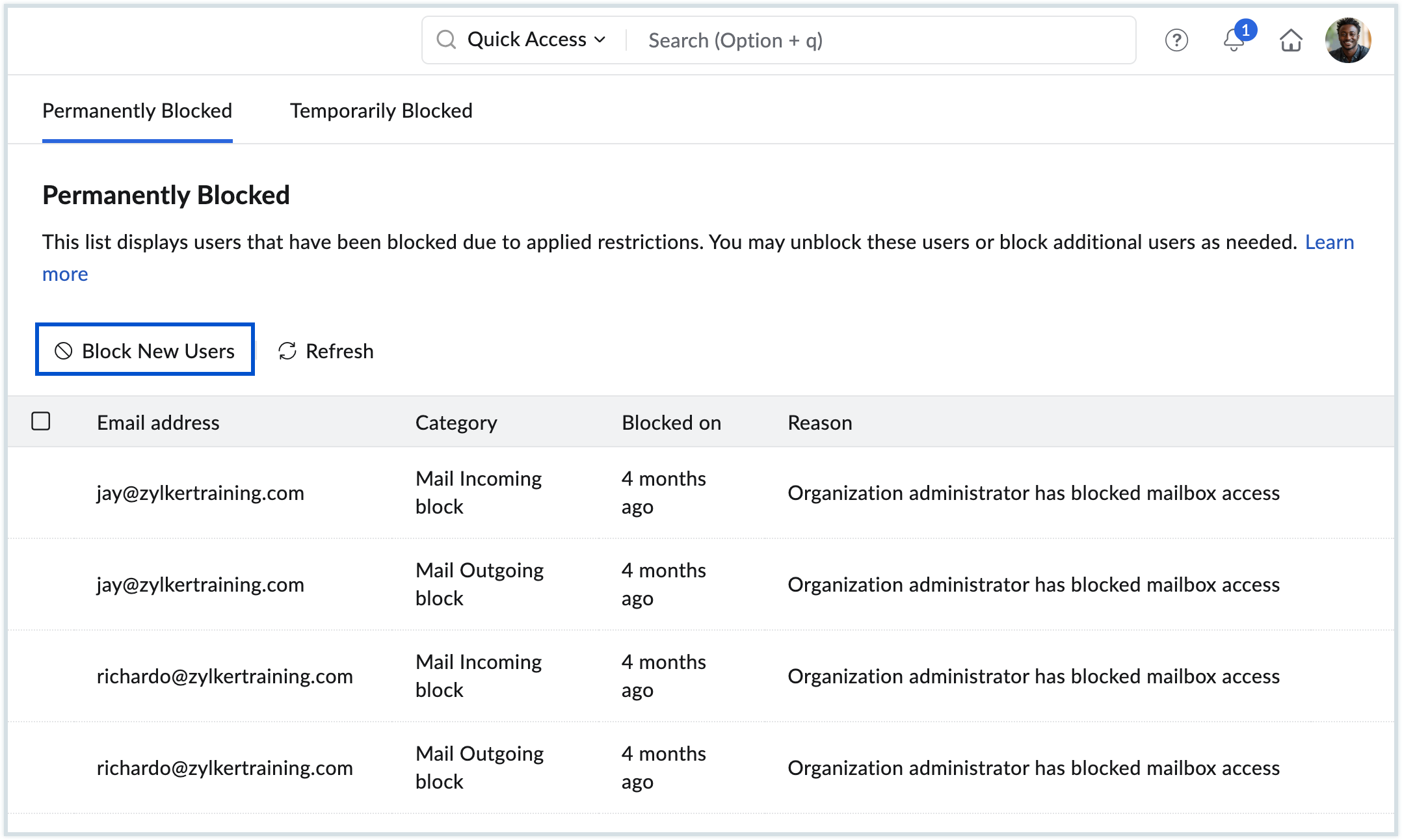 Block and restrict user