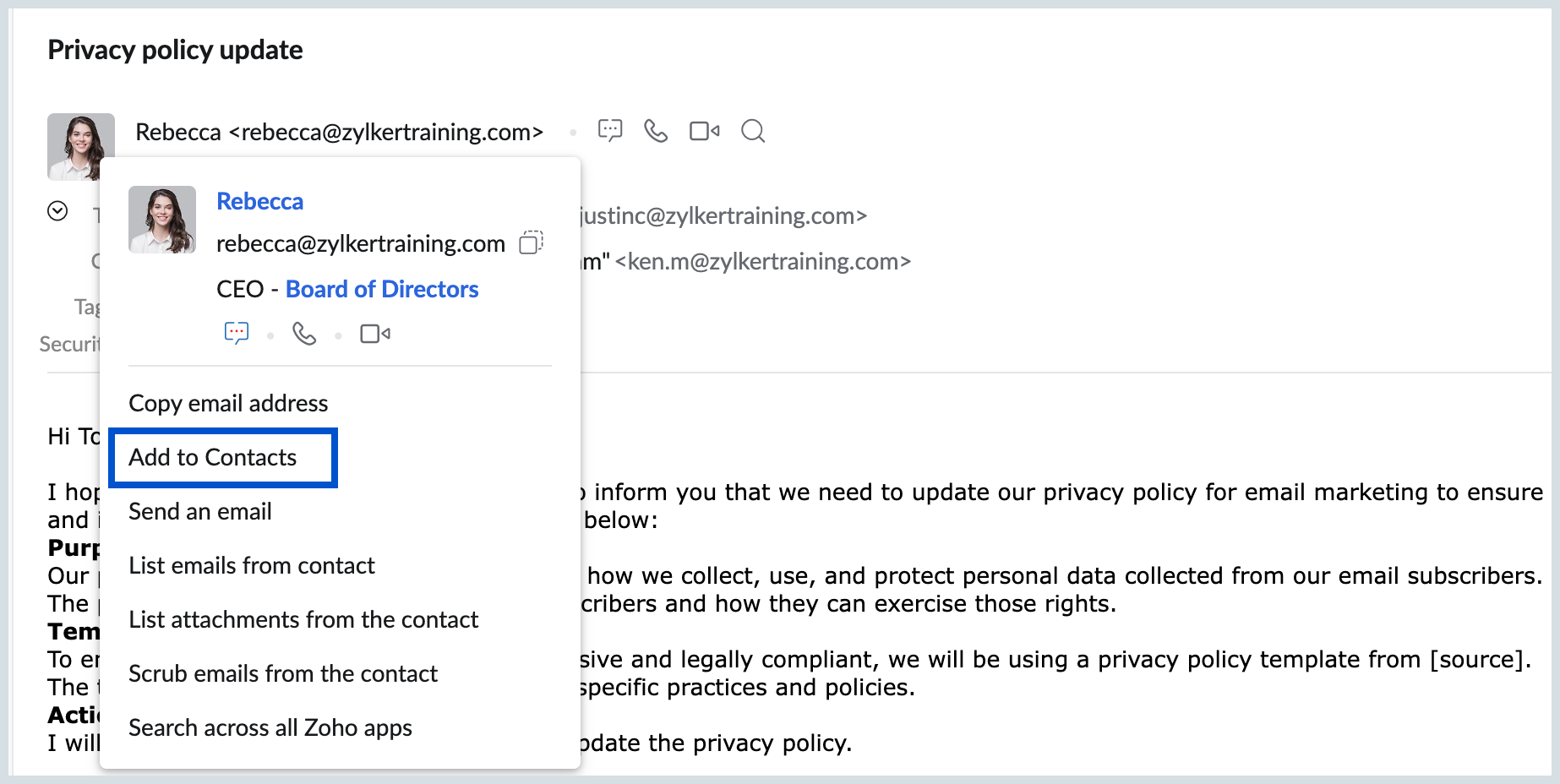 Add contact from email