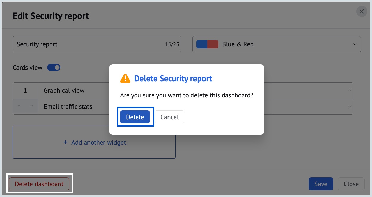Delete dashboard Delete dashboard
