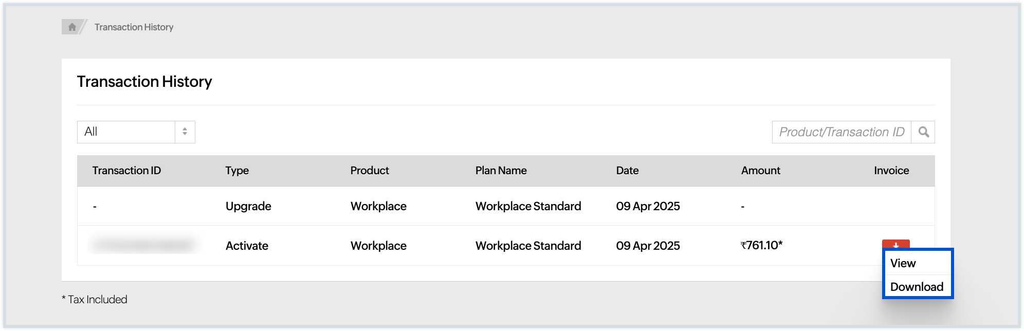 view or download invoice