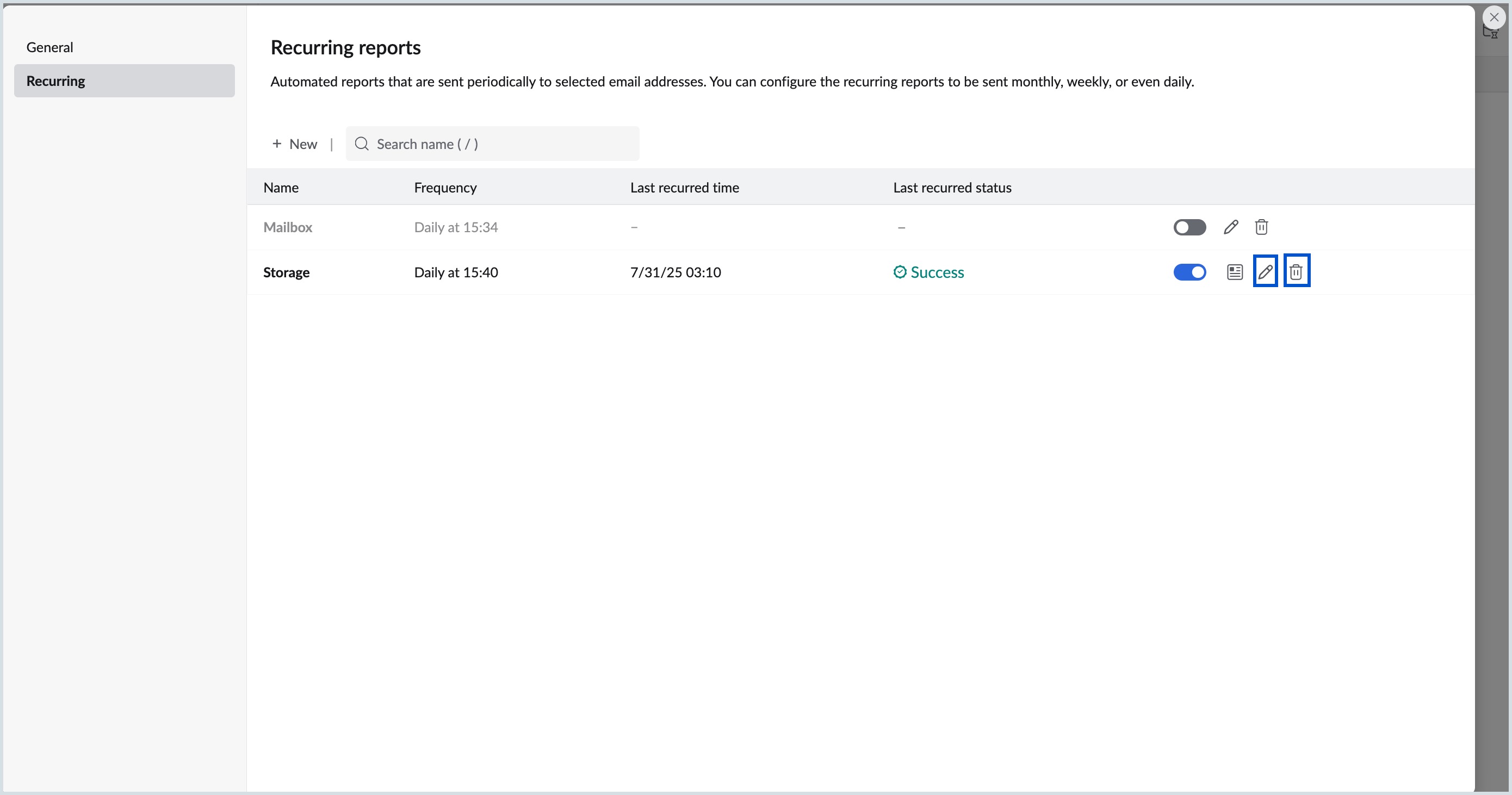 Managing recurring reports Managing recurring reports