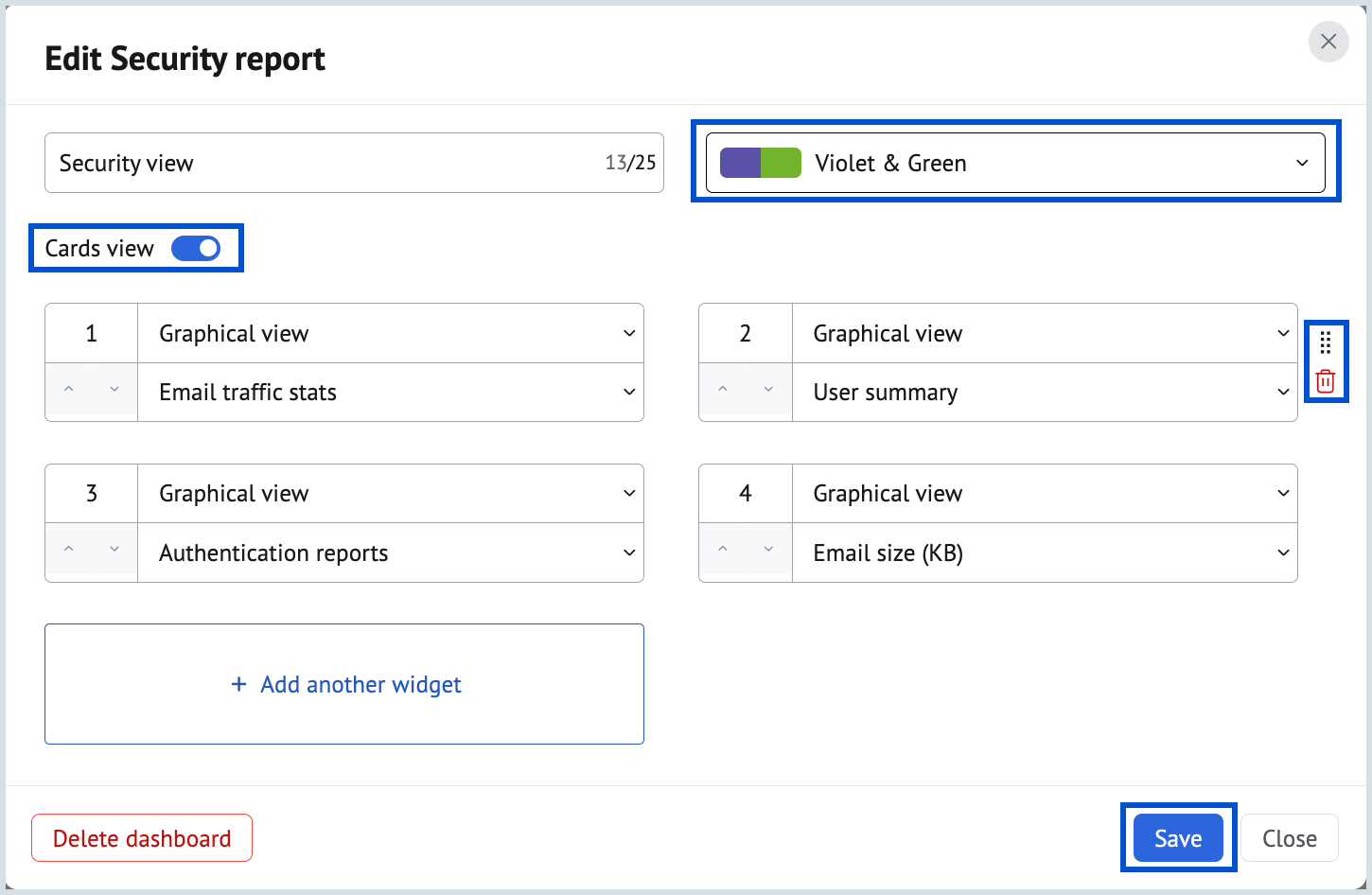 Customize security view dashboard Customize security view dashboard