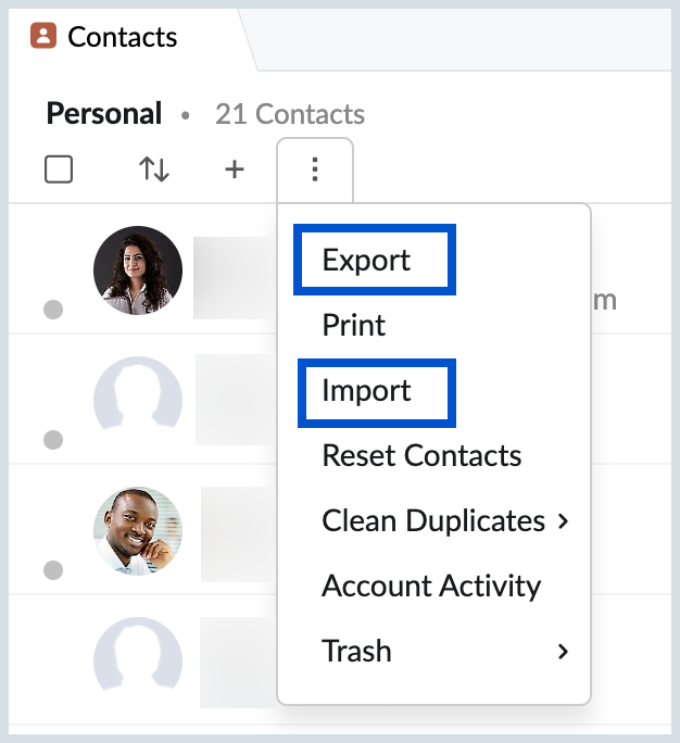 Export Import Contacts