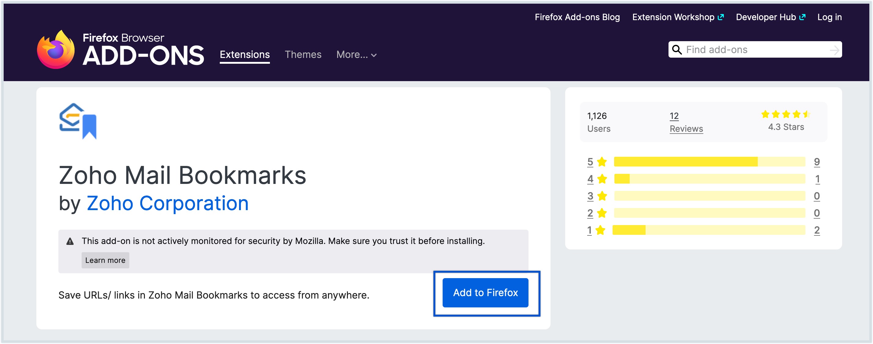 Zoho mail bookmarks firefox extension