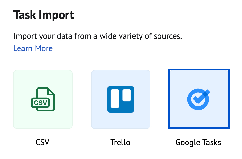 Task import options Task import options