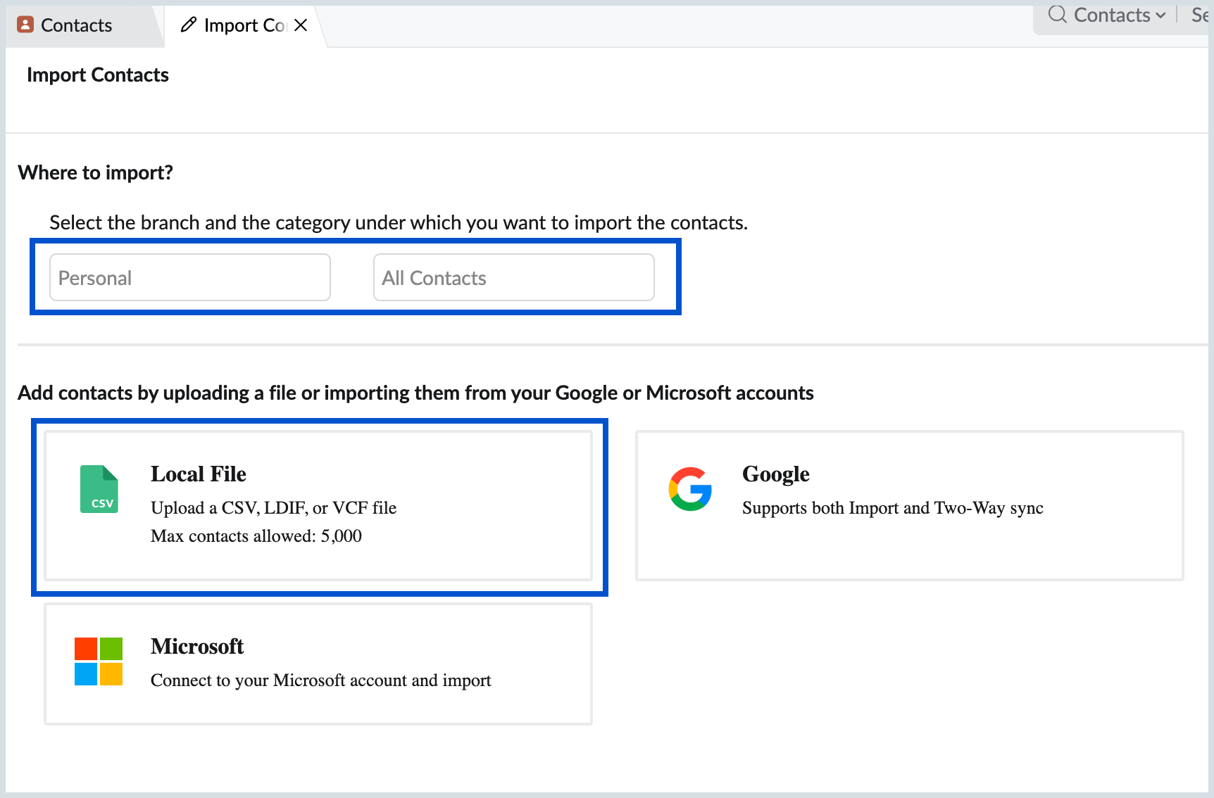 Import from Local file