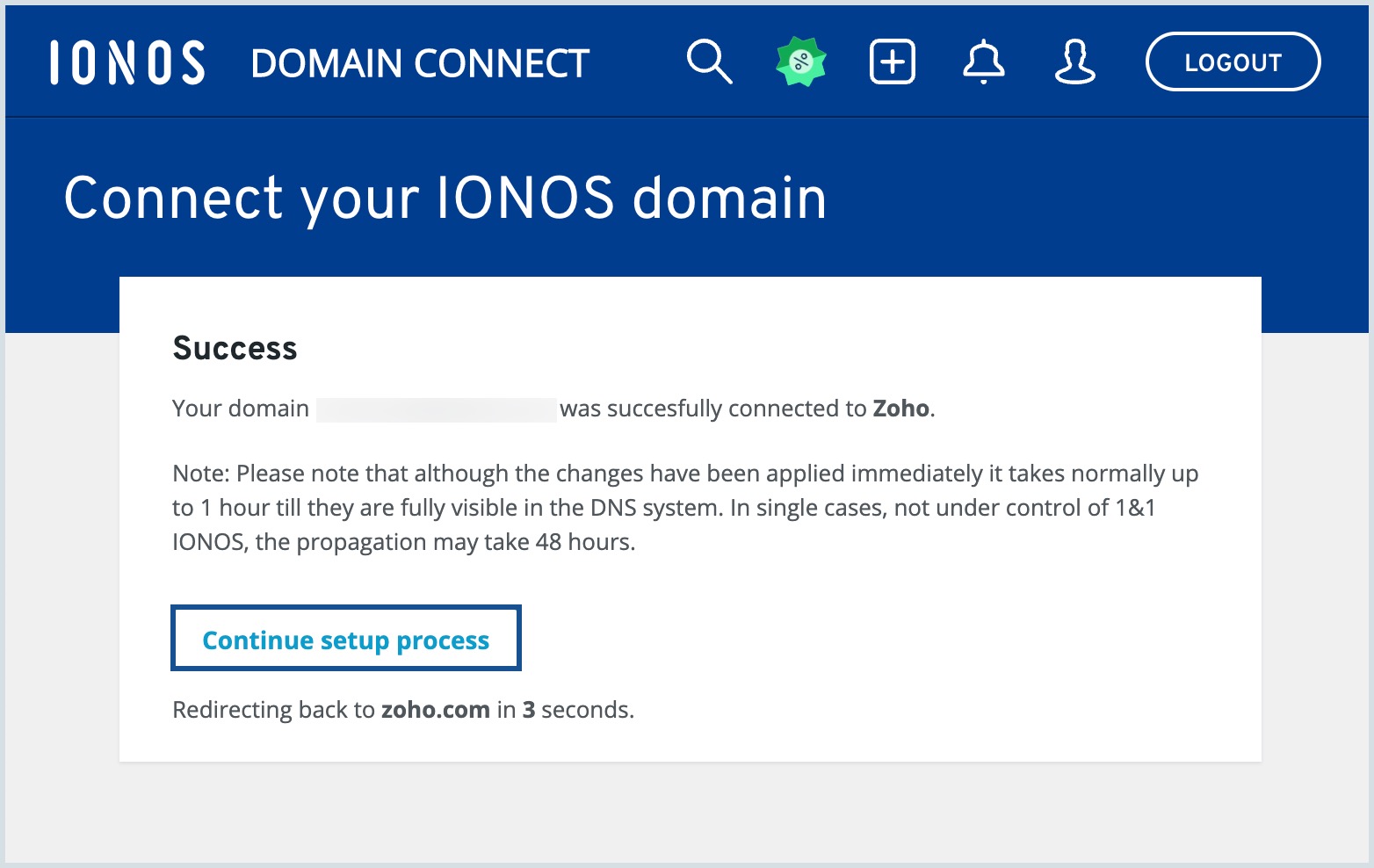 Domain Connect Successful Domain Connect complete