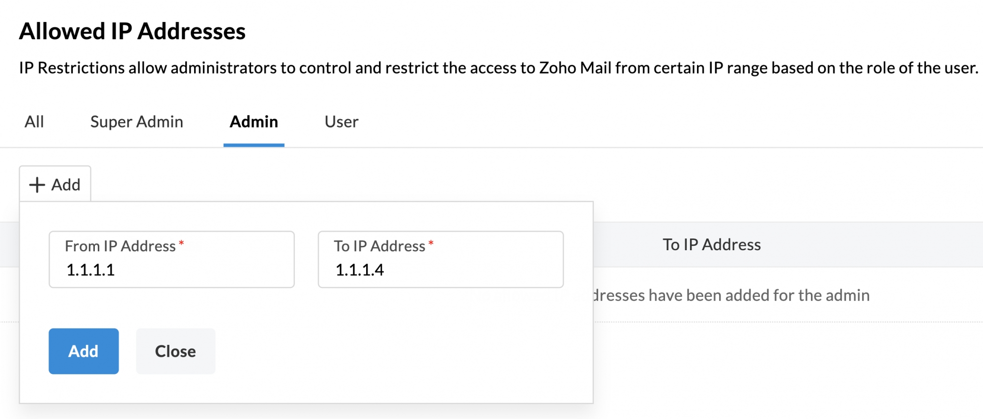 Allowed IP address Allowed IP address