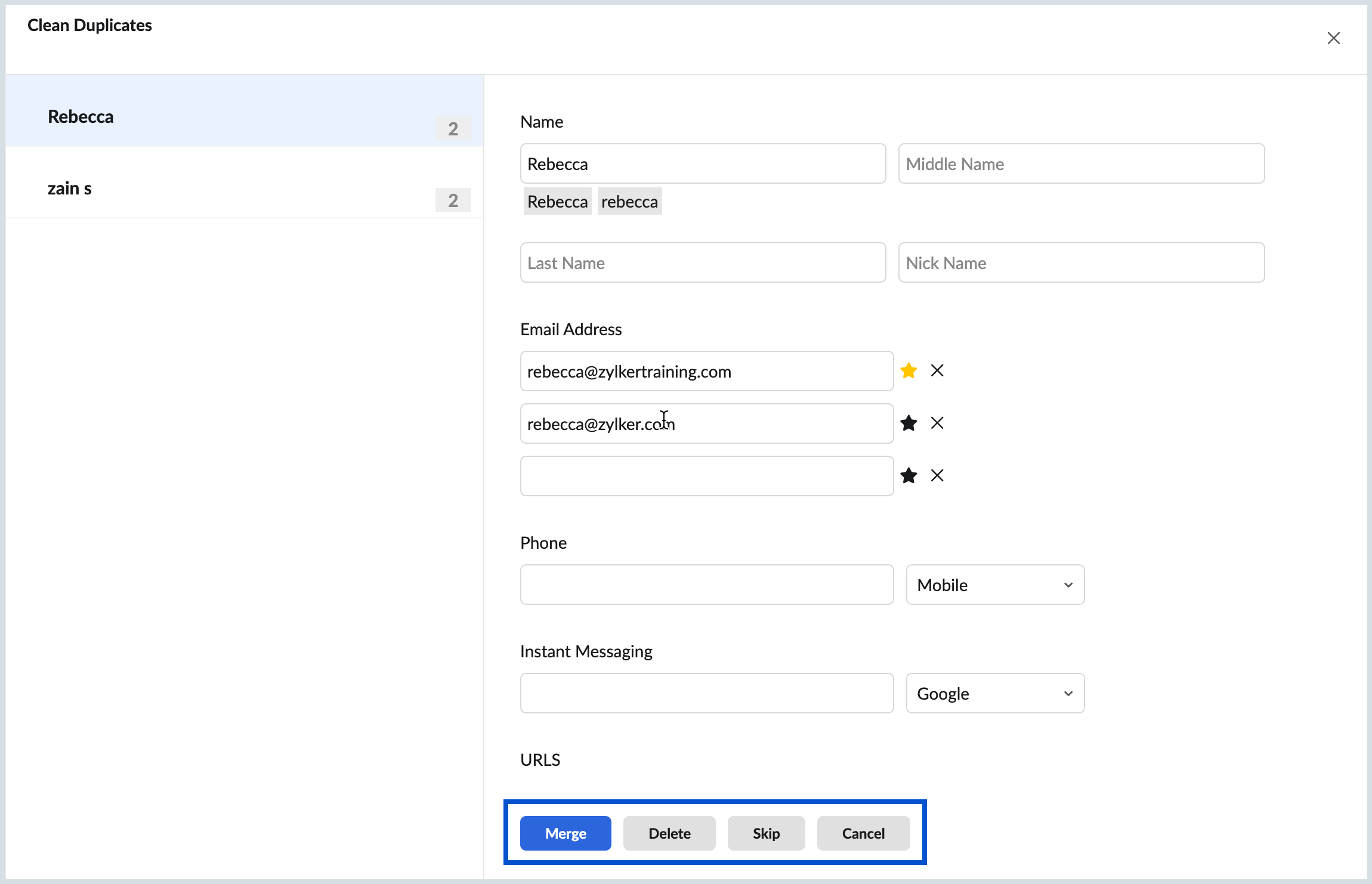 Manually remove duplicates