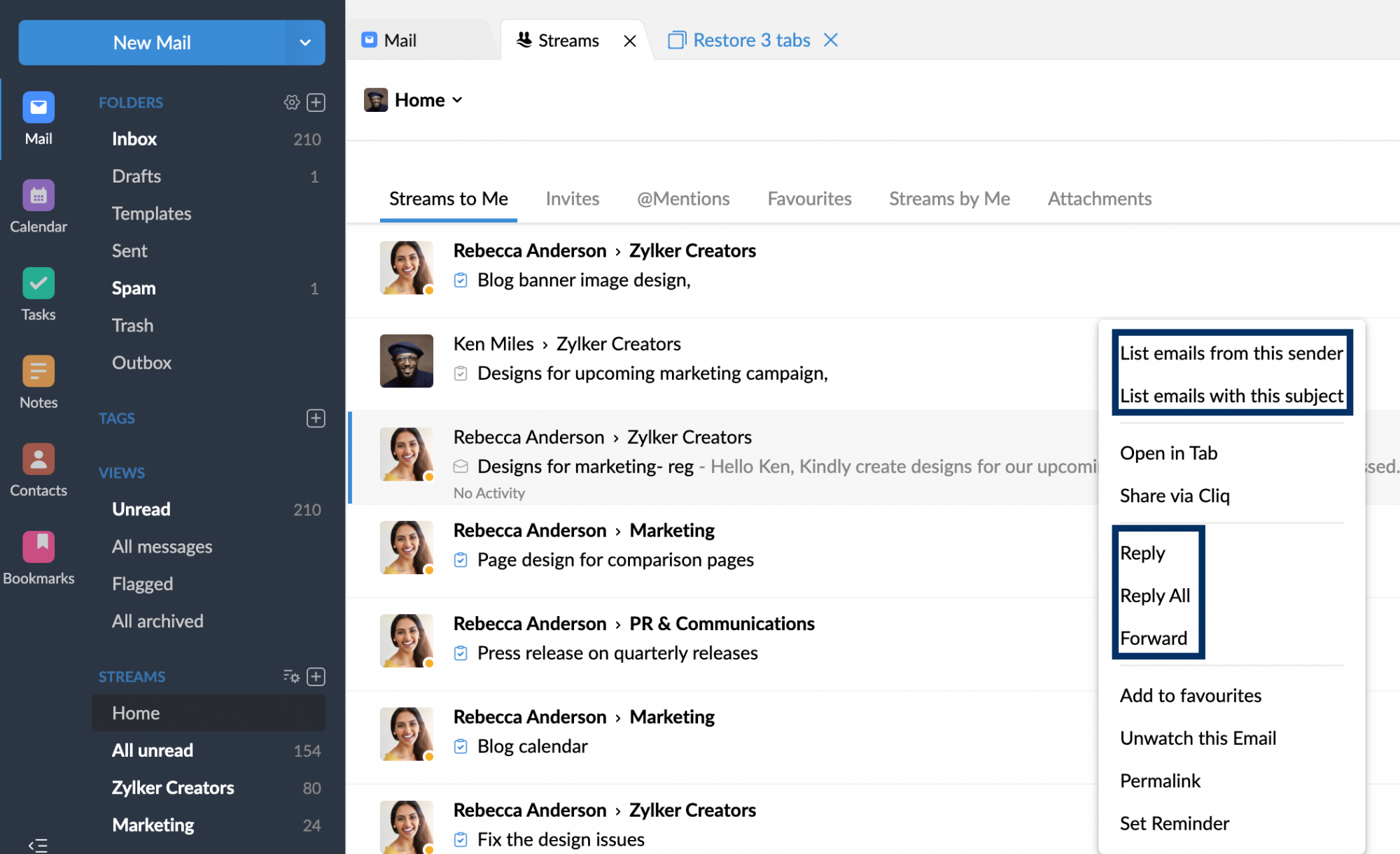Mail options Mail options