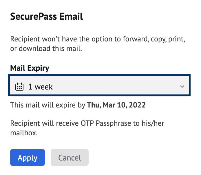 SecurePass email expiry date