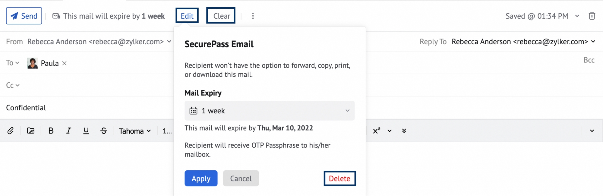 Securepass email options