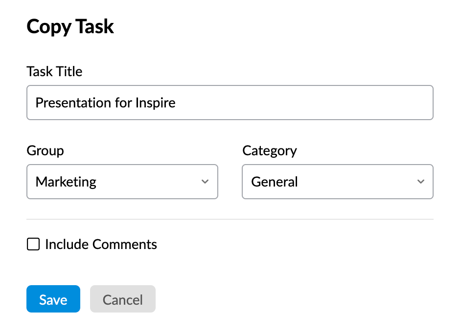 Copy tasks pop-up