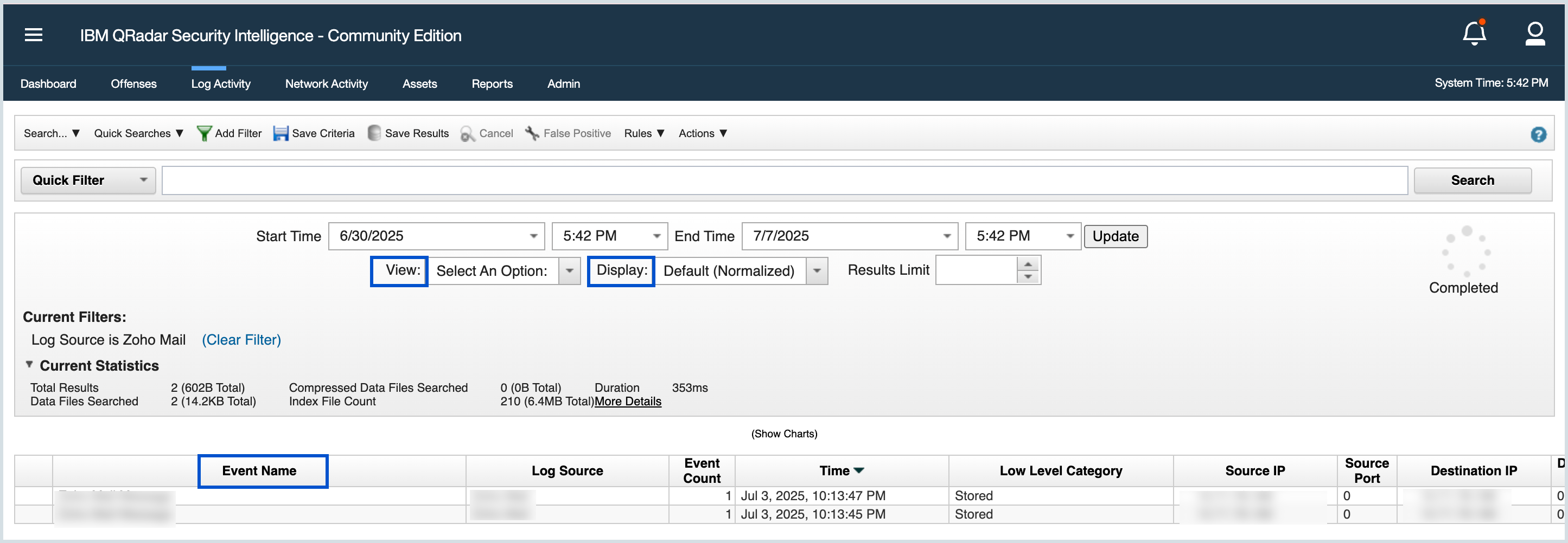 View and Display drop-down
