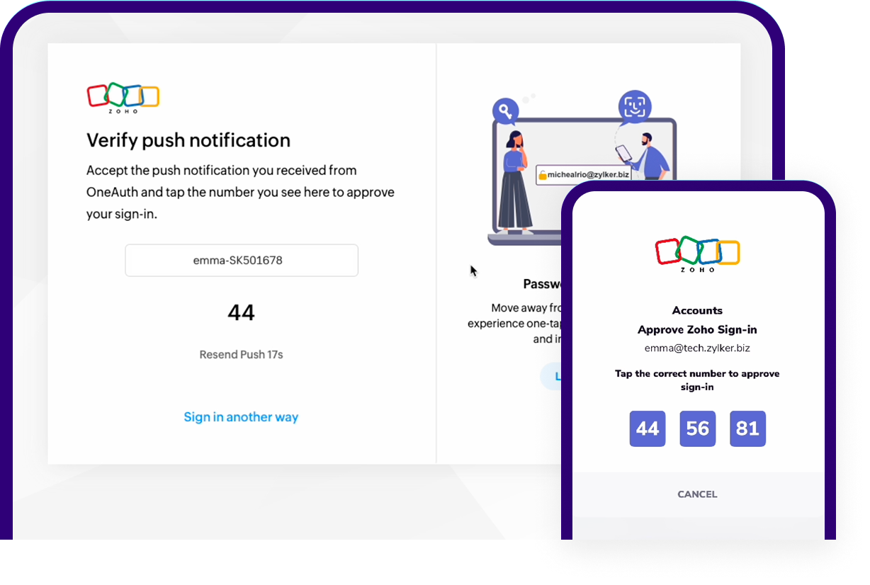 Verify push notification to approve Zoho sign-in