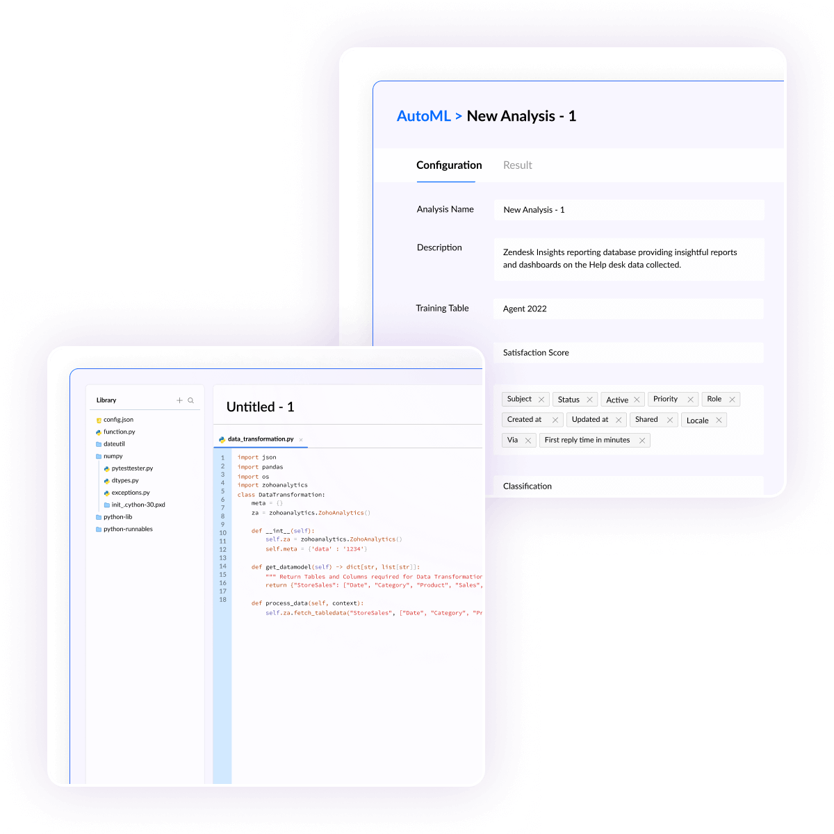 Advanced analytics and machine learning interface with data science capabilities