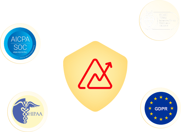 Regulatory compliance illustration showing GDPR, HIPAA, SOC 2 and ISO certifications