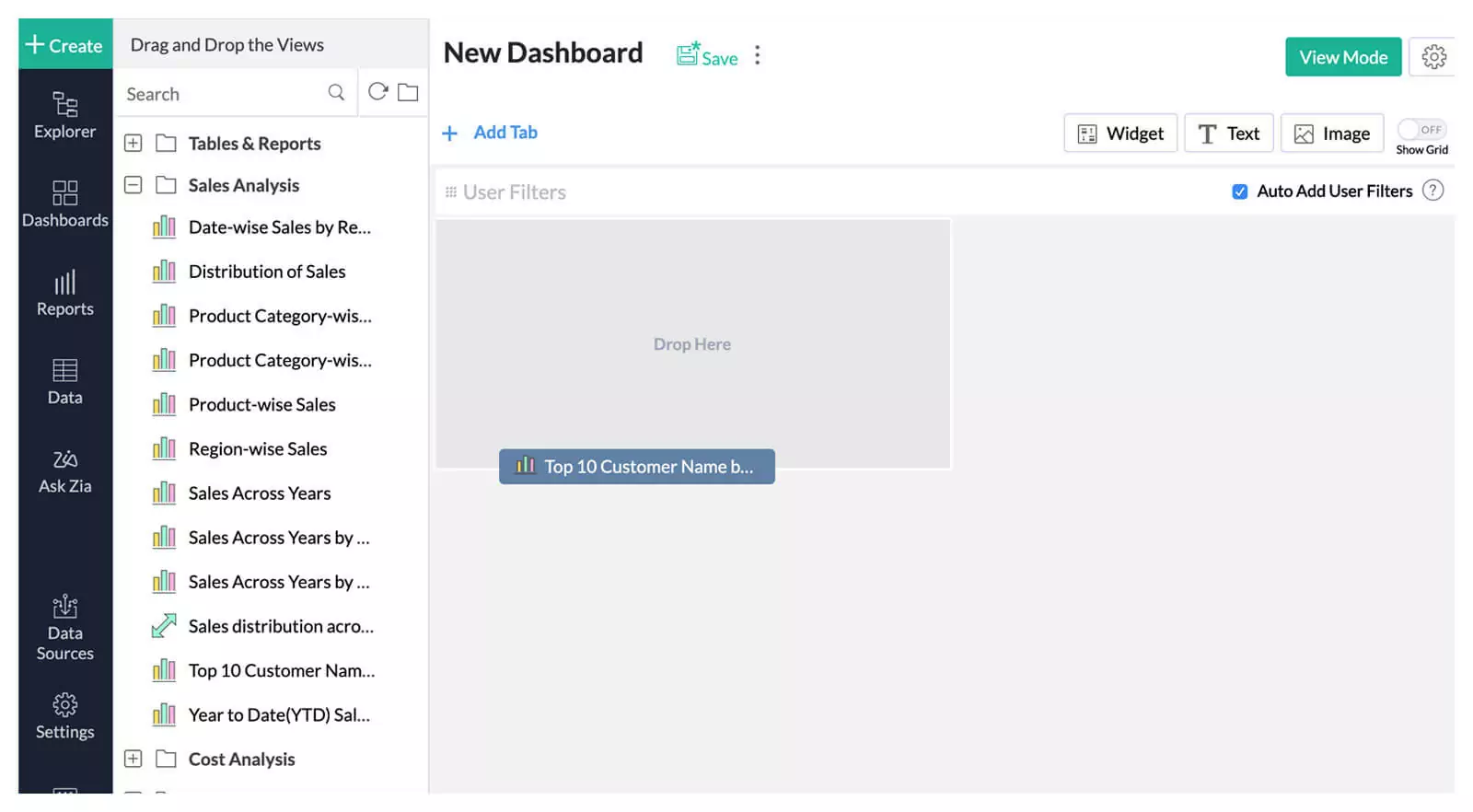 business dashboard | dashboard creator | drag-and-drop interface