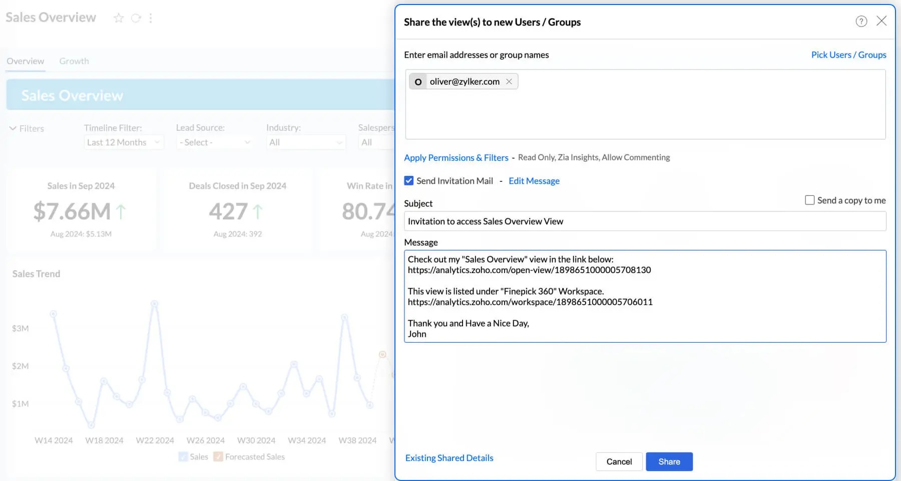 Share reports and dashboards