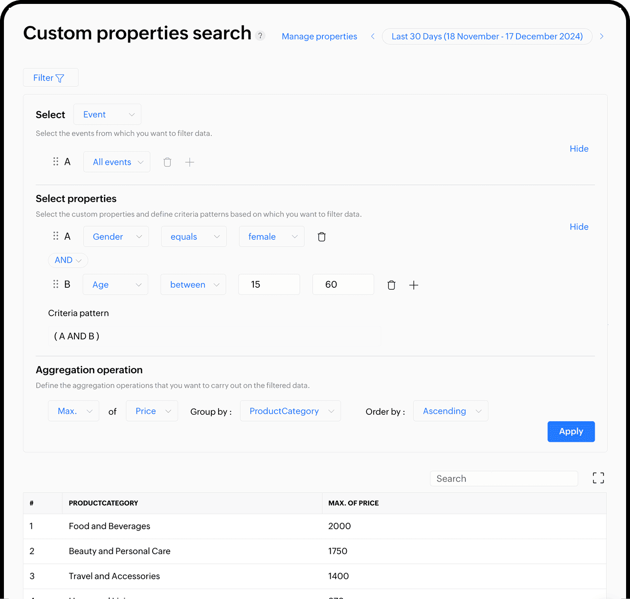 Custom properties search