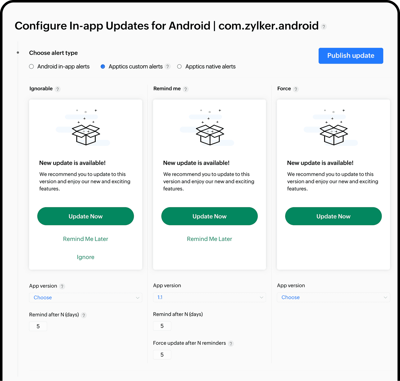 In-app updates alerts