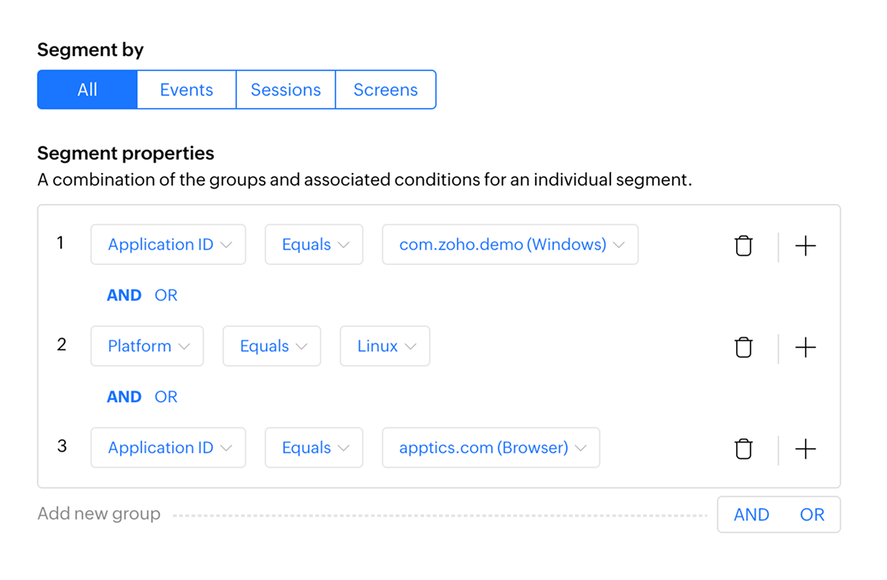 Segment condition builder with event and property filters