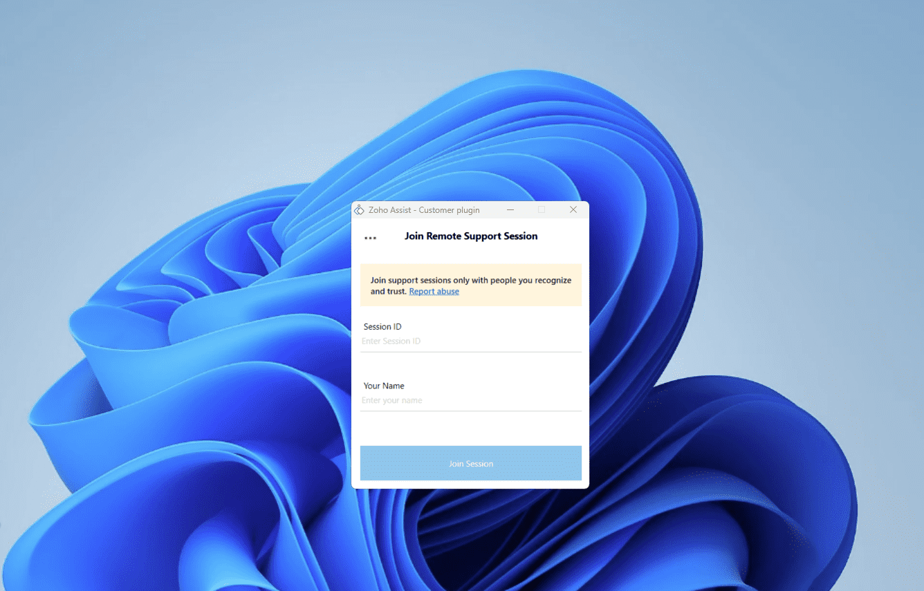 Customer plugin session join screen