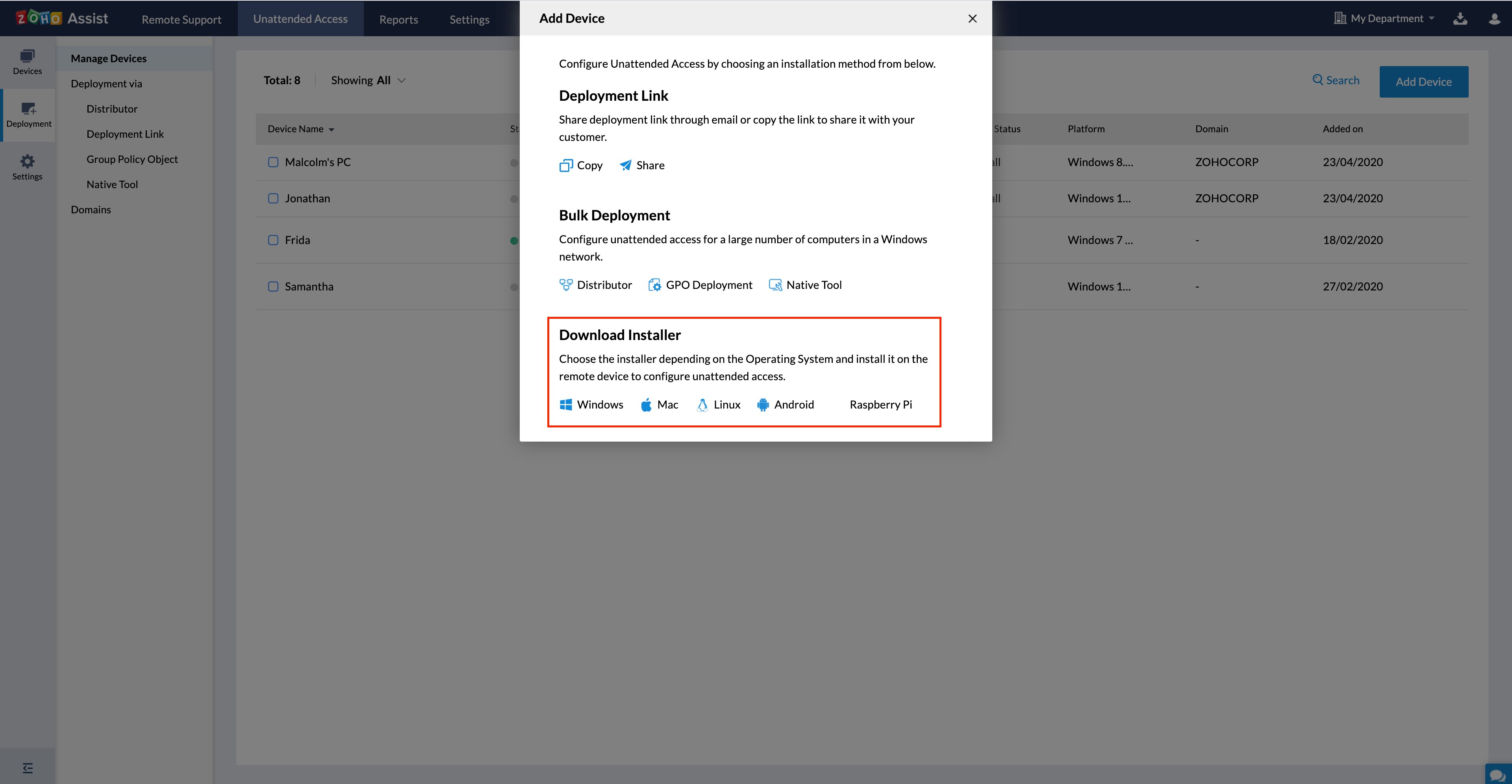 Choose the installer based on the OS of the device. The available OS are Windows, Mac, Linux, Android and Raspberry Pi