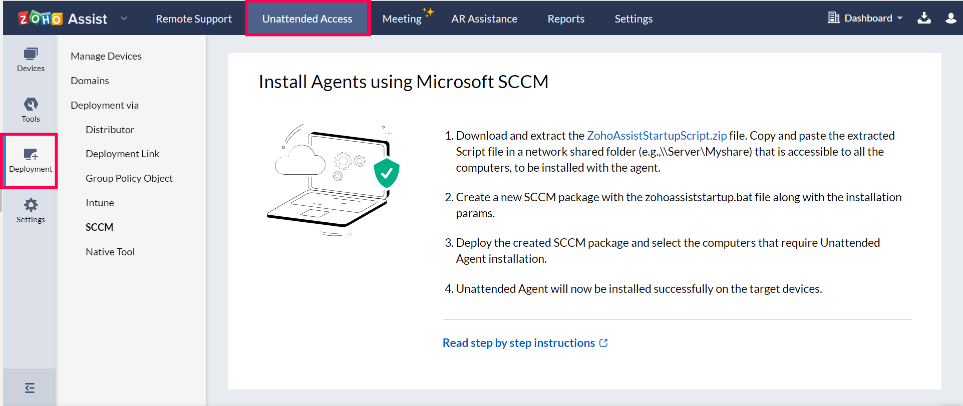 Download Script file under Unattended access > Deployment > SCCM