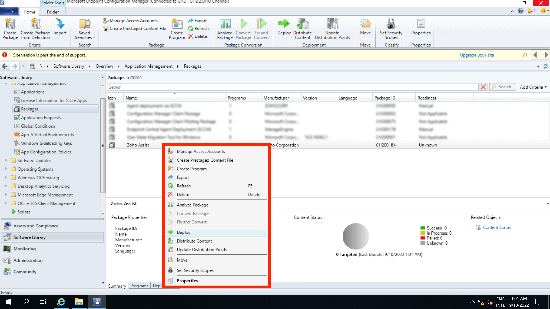 . To deploy the package, right-click on the created package and choose Deploy.