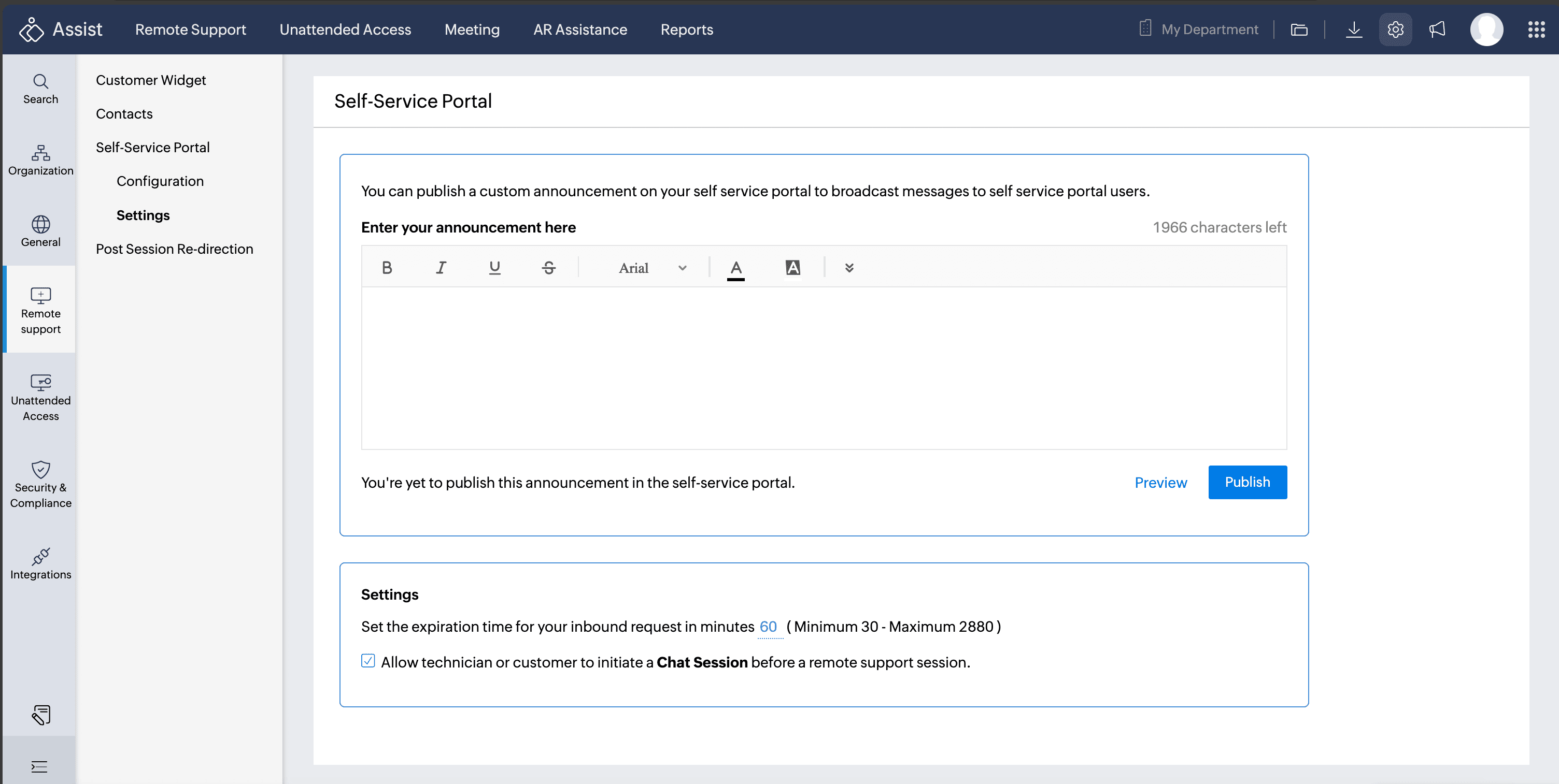 Enable chat session option under preferences