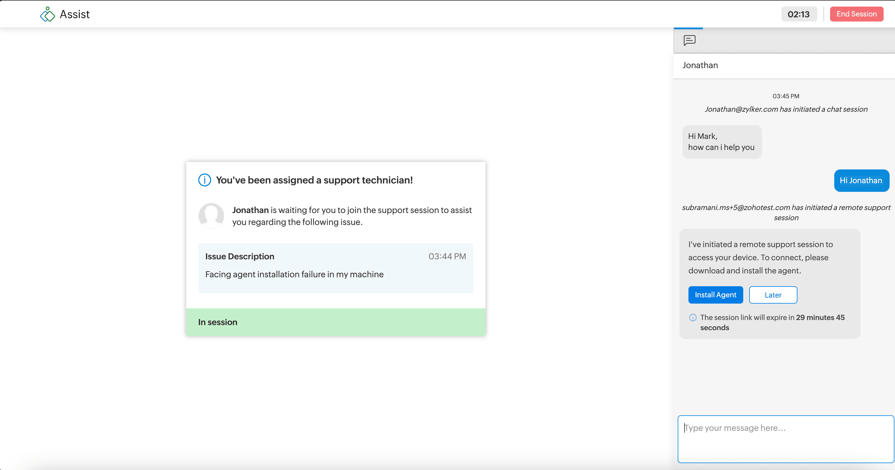 Install agent prompt on customer side
