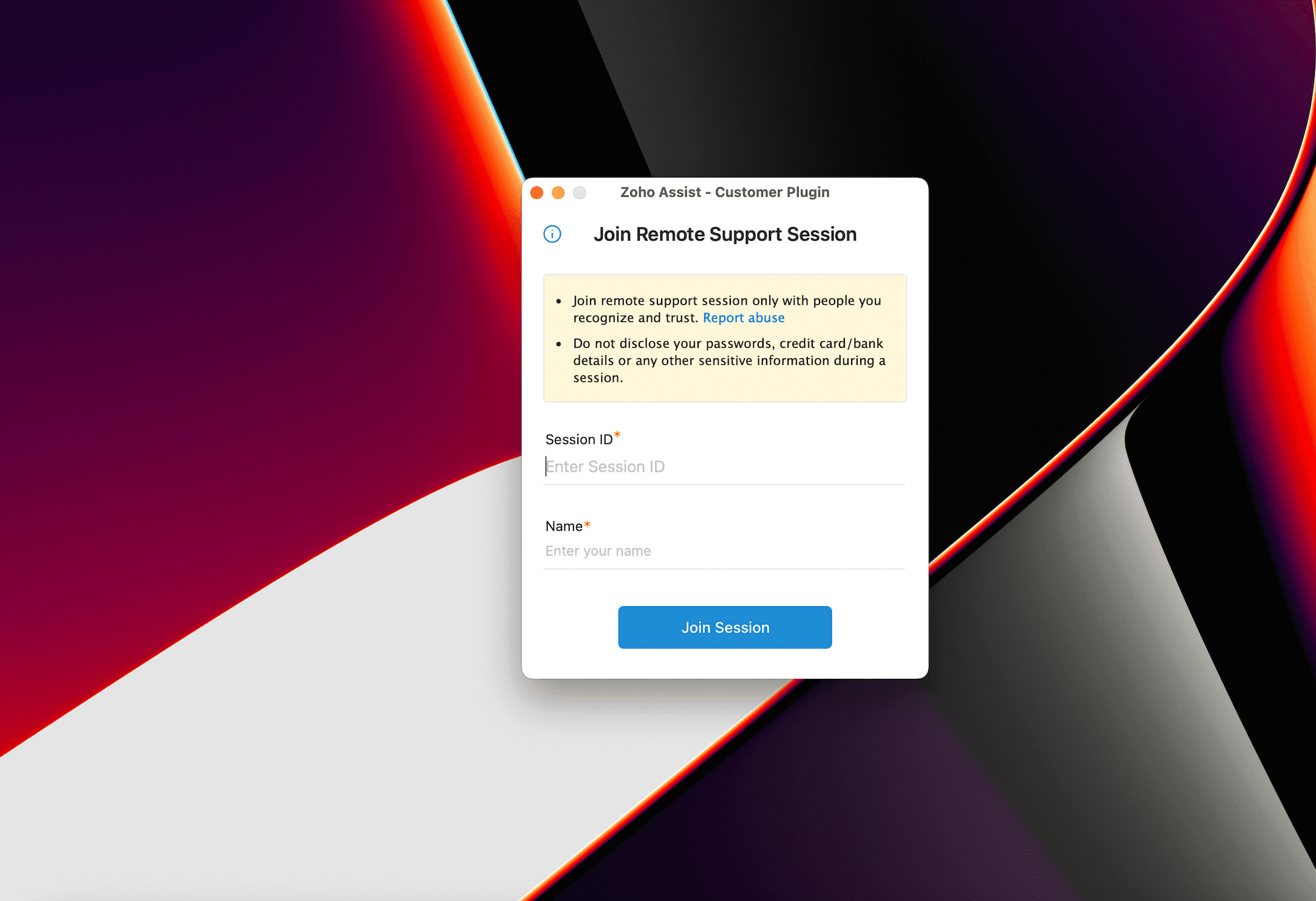 Mac OS plugin join session screen