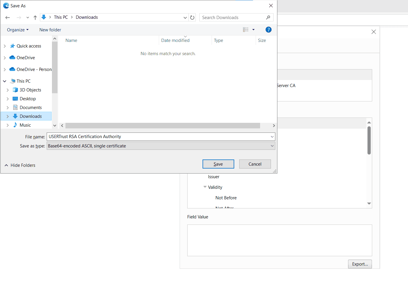Save exported certificate