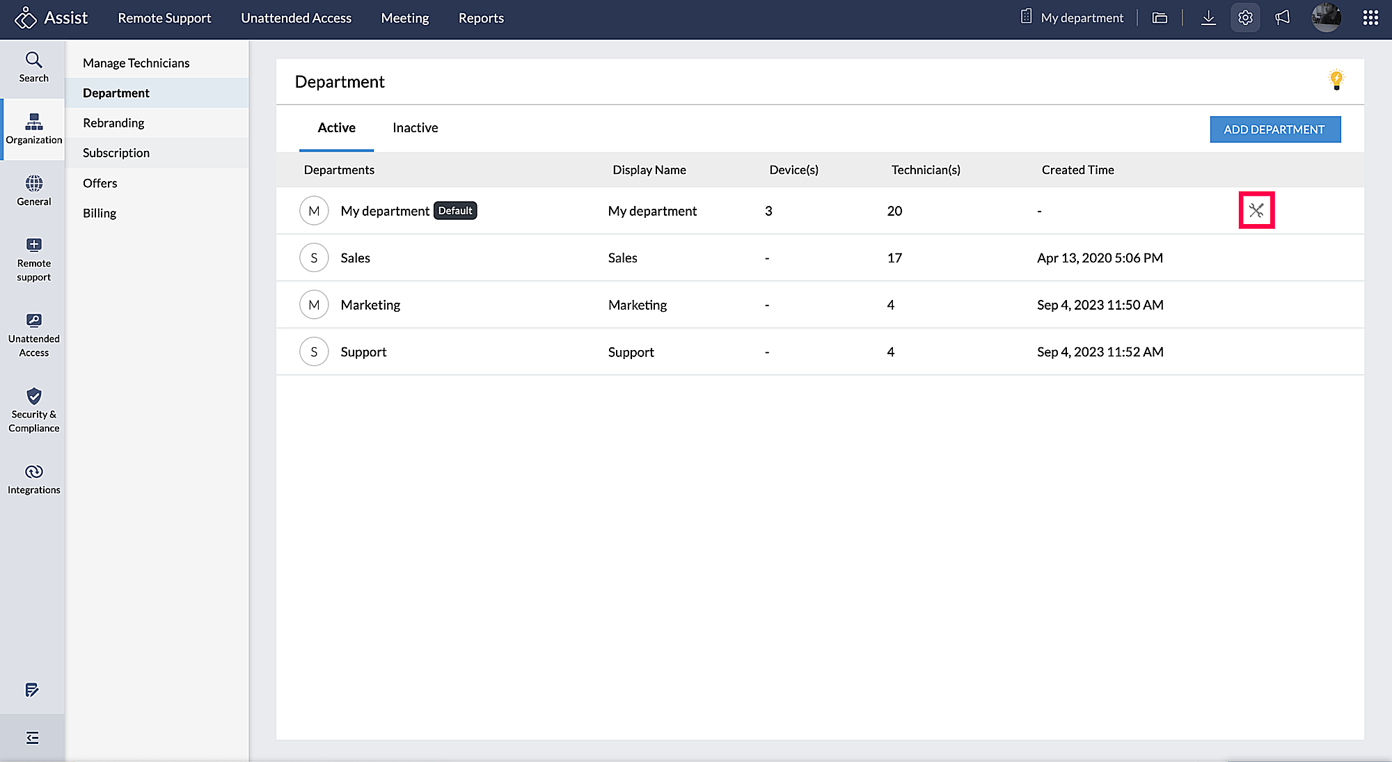 Configure Existing Department