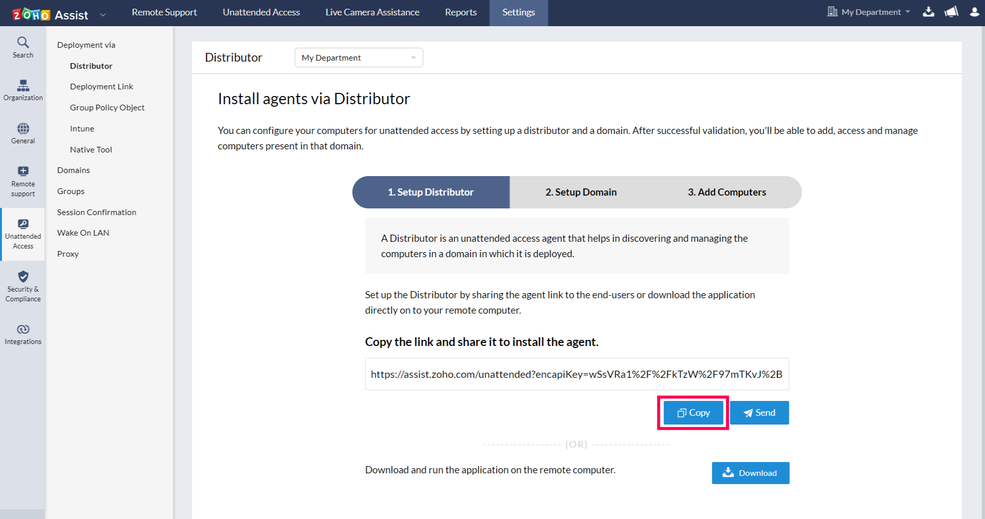 COPY to copy the link to the clipboard. You can send the copied link via chat, IM or email.