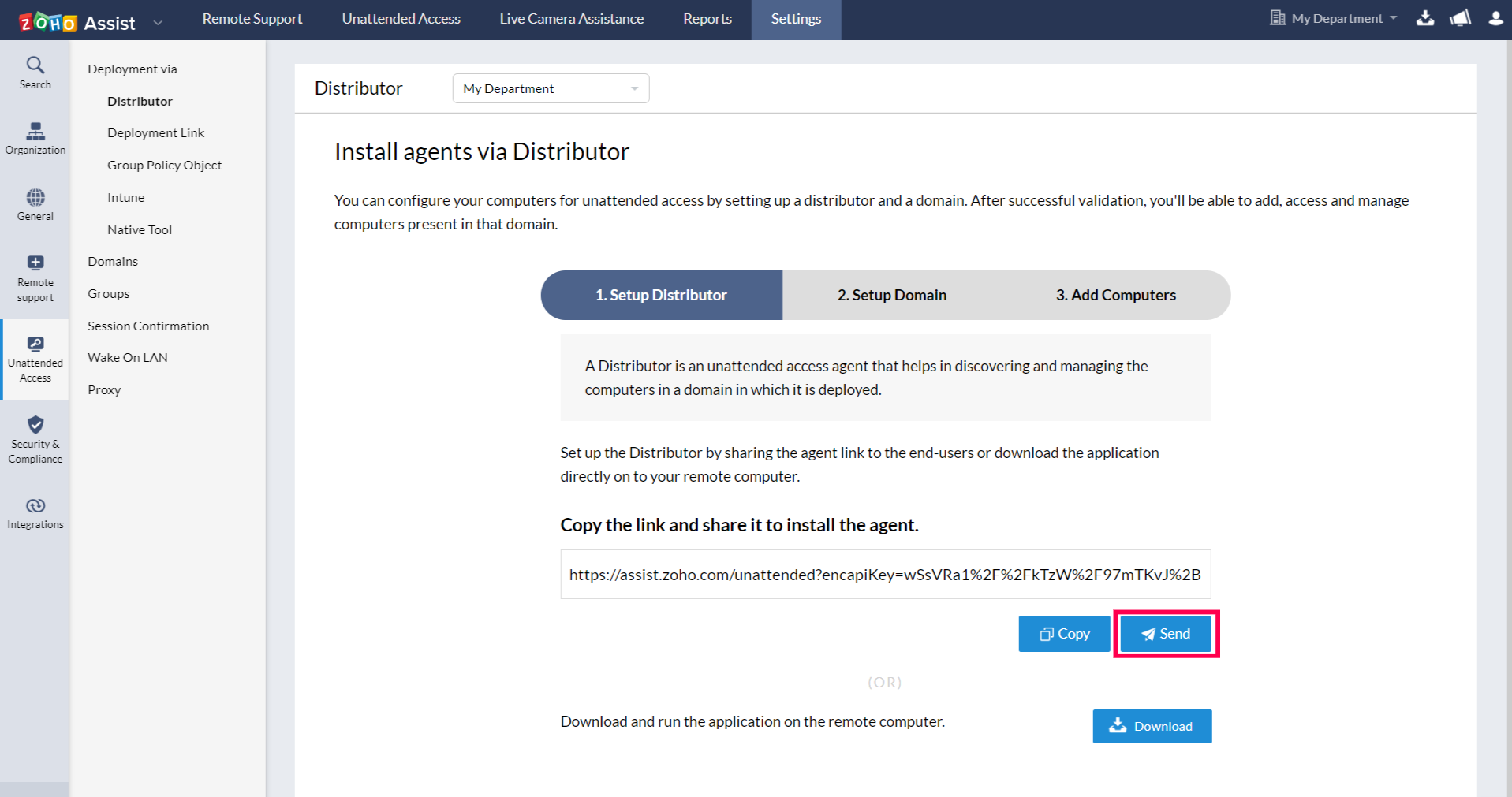 You can also click SEND to share the installer via mail
