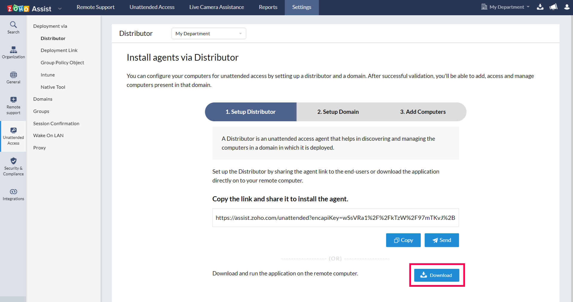 To download and run the application directly on the remote device, click DOWNLOAD.