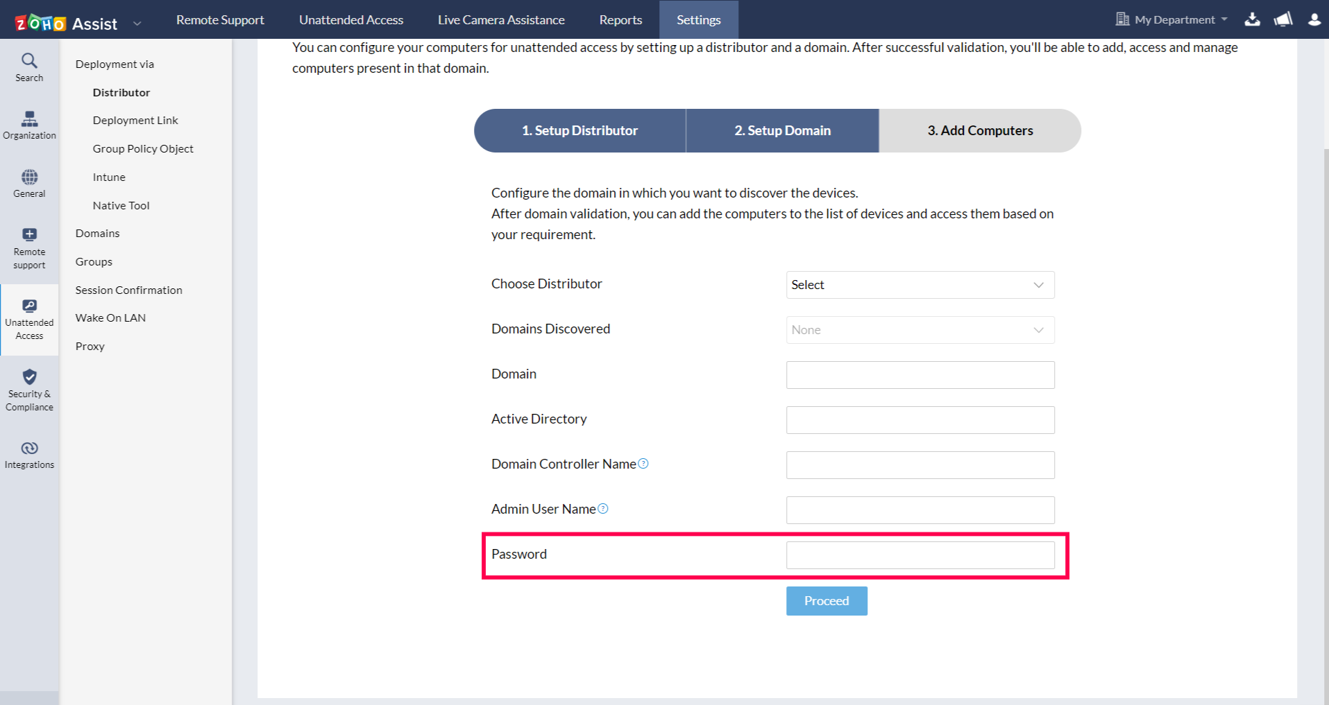 Set a password and click Proceed