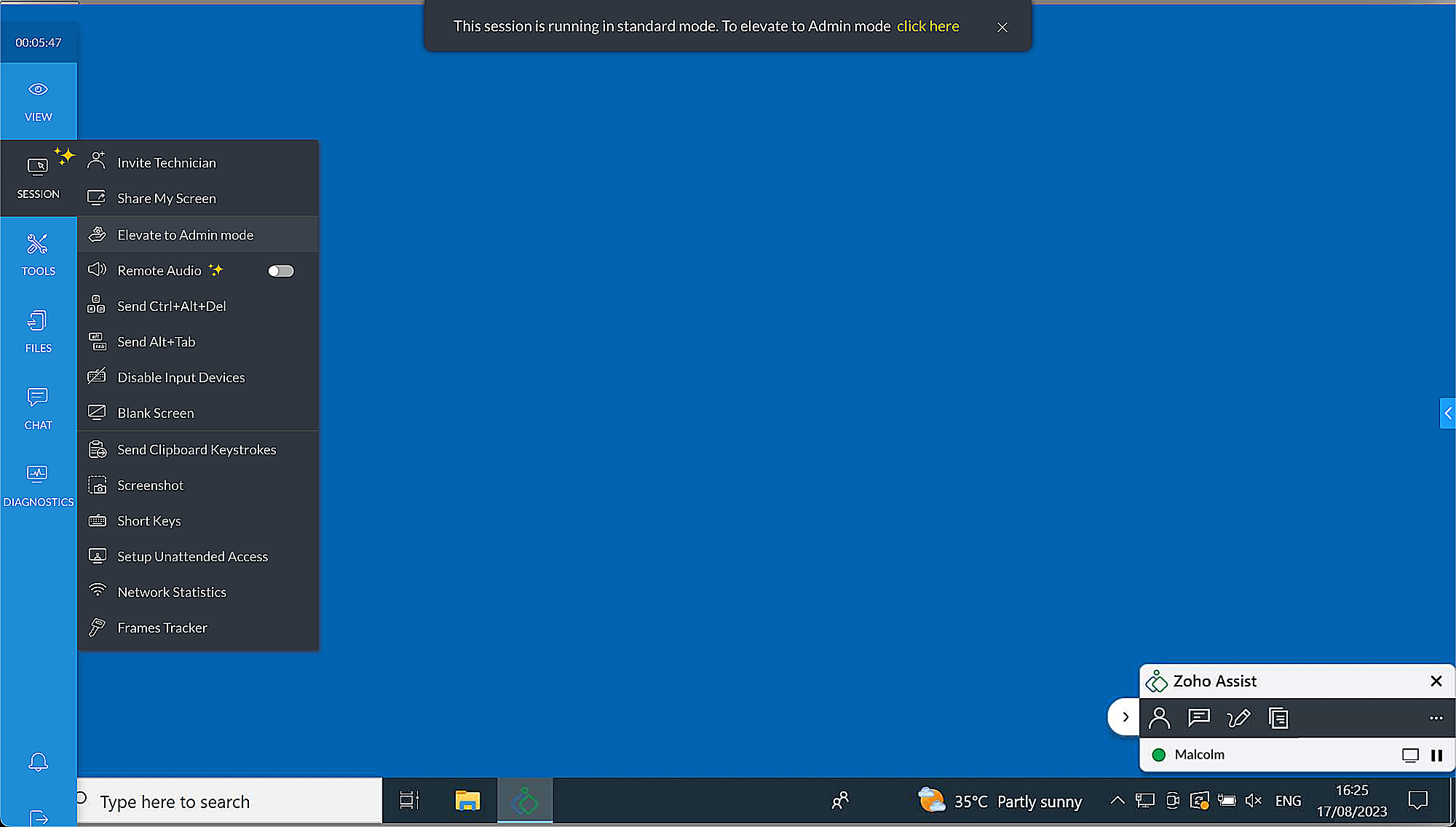 Navigate to Elevate to Admin Mode option