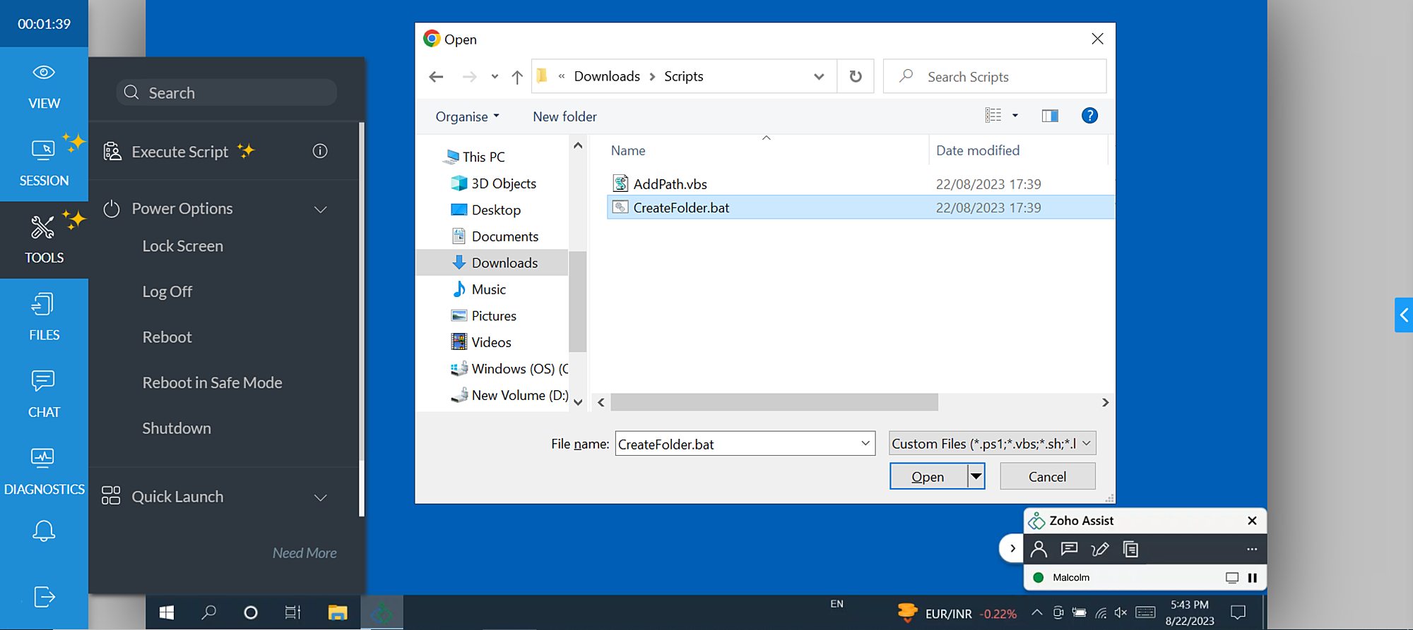 Choose script file to execute