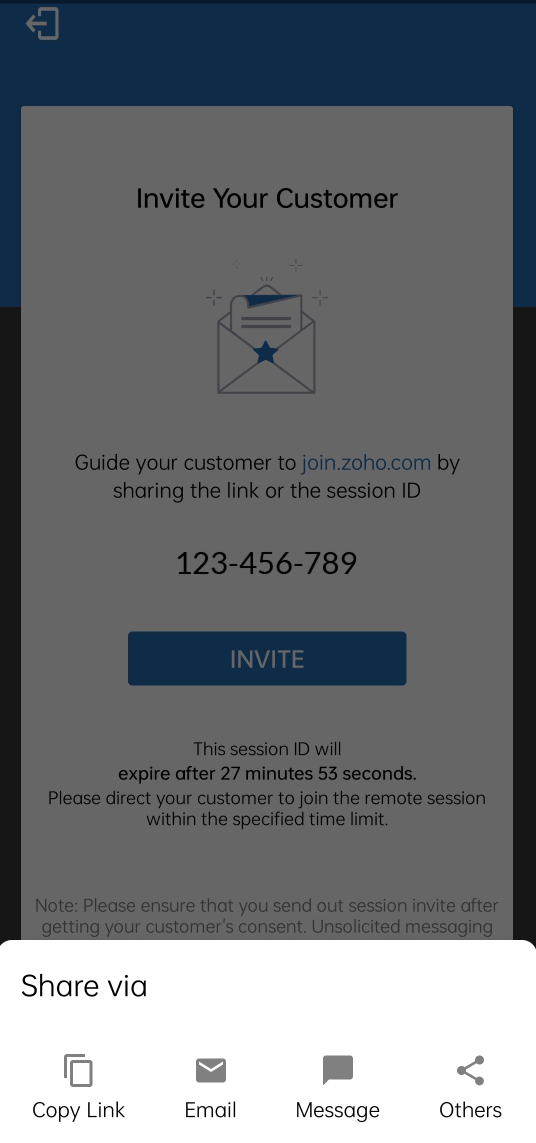 Invite Customer - Mobile Client