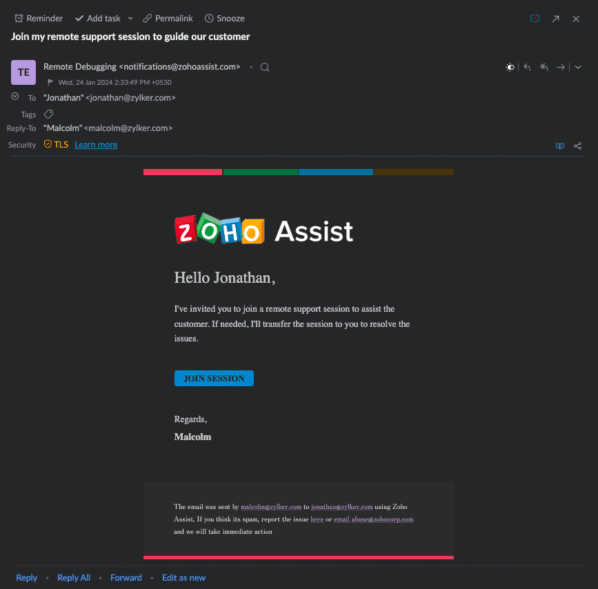 Join session email example