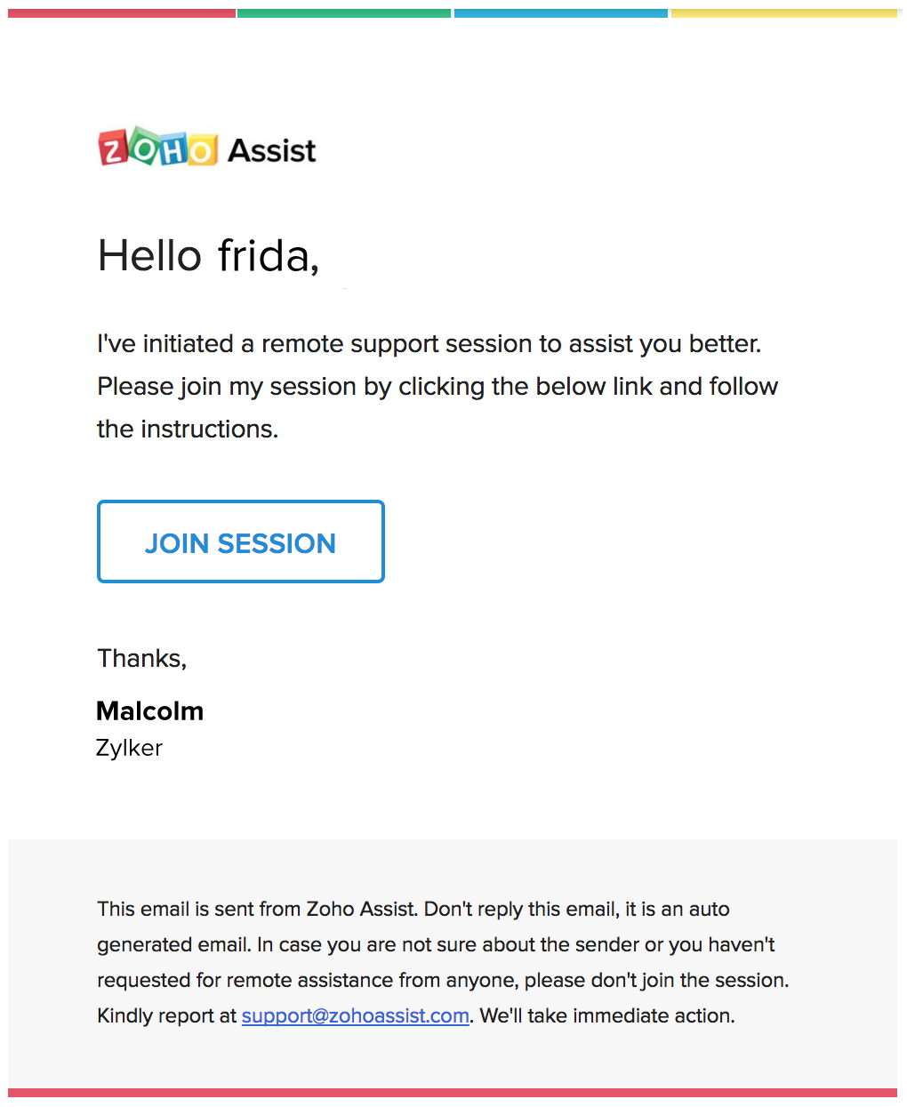 Email invite join session