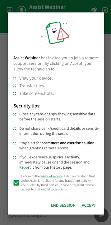 Accept screen share prompt