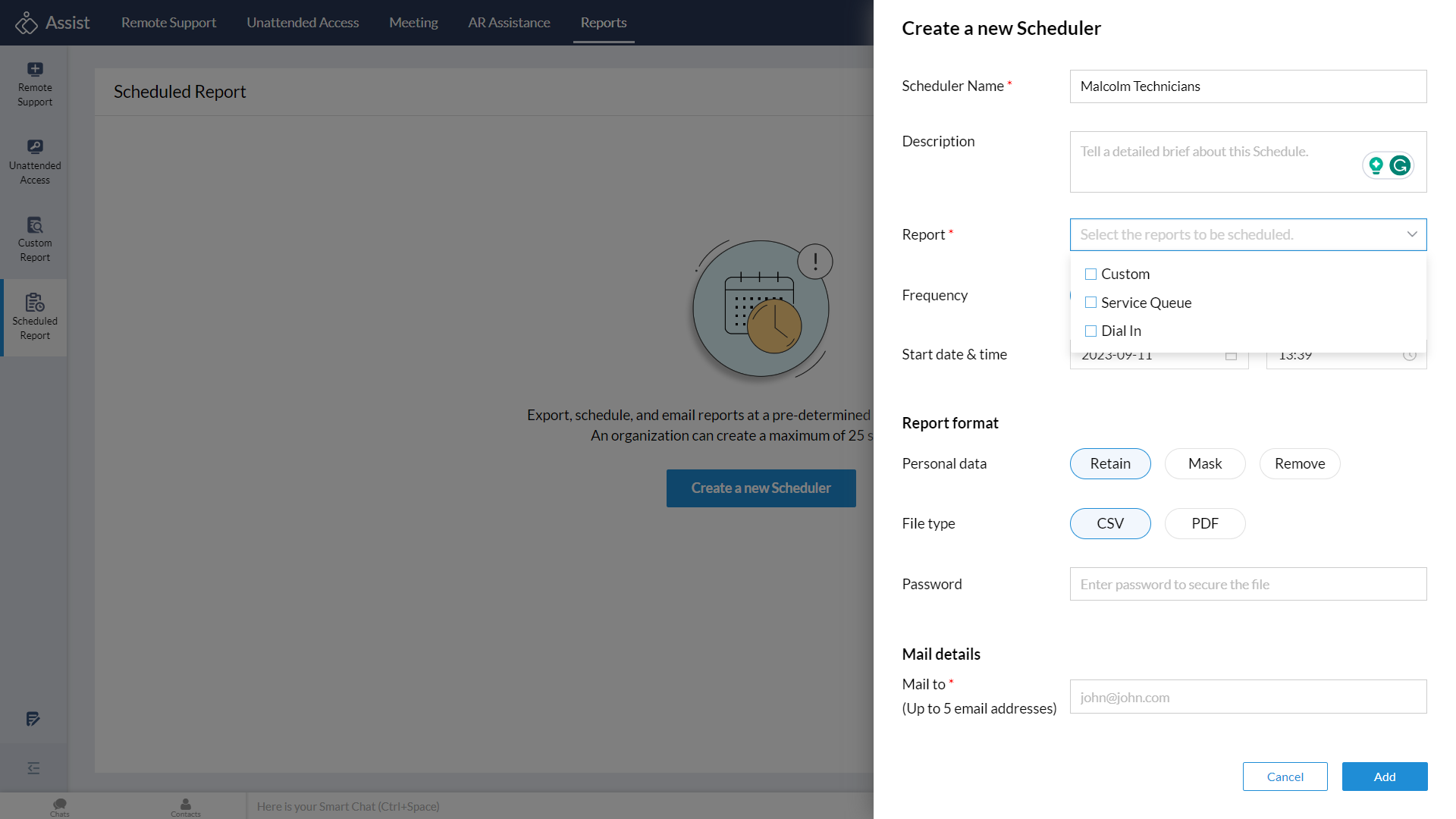 Select desired report from the list