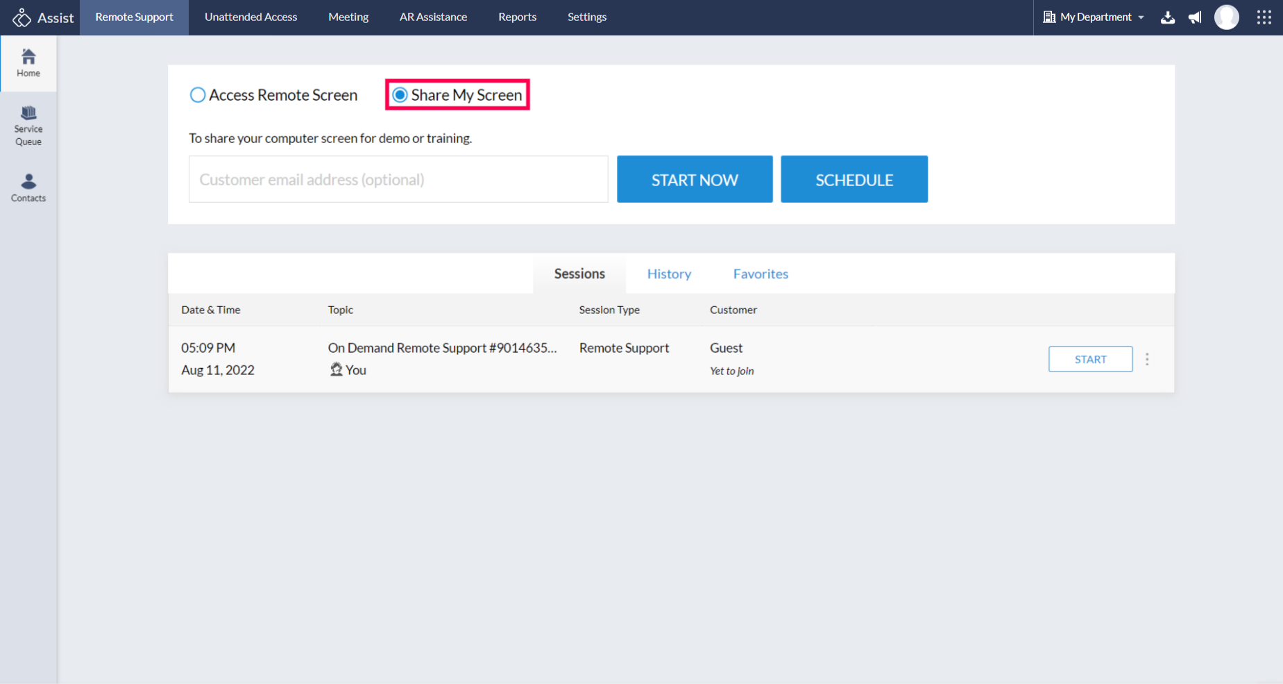 Share My Screen option