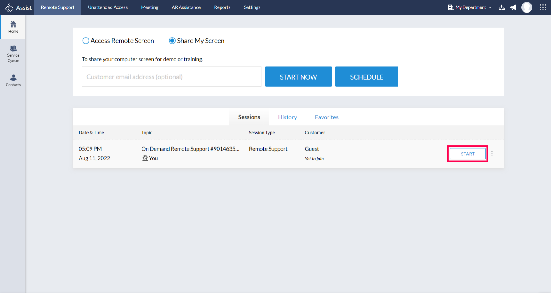 Start scheduled session