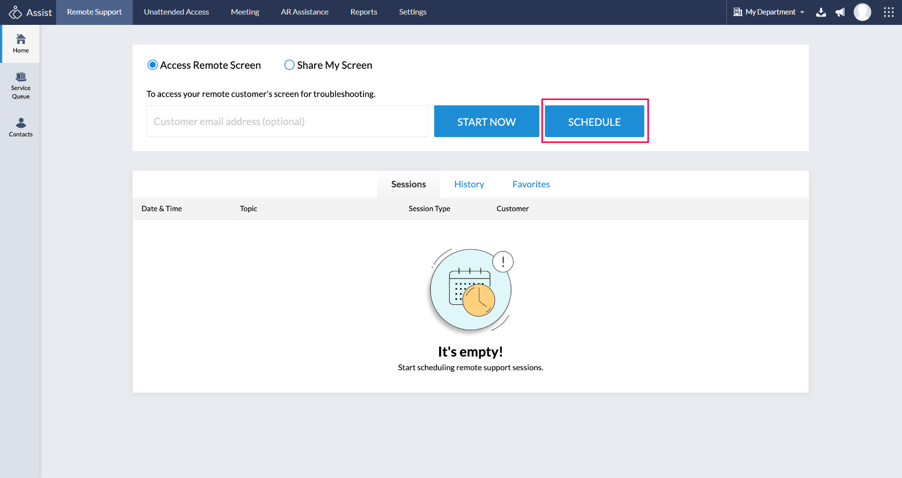 Schedule option in remote support